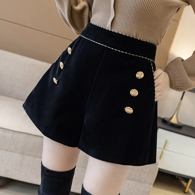 

Autumn Casual Korean Women High Waist A-Line Thick Shorts Winter Fashion Female England Solid Slim Short Ladies Grace mujer