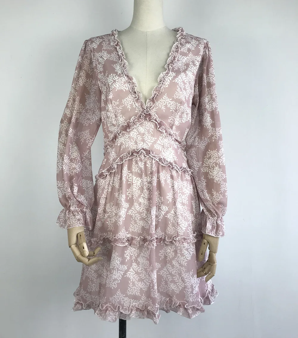 Сексуальное мини платье для женщин с длинным рукавом фонариком и v образным