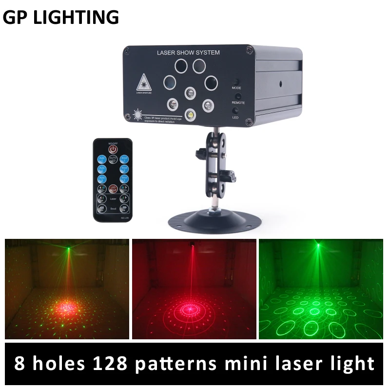 GP Disco light 8 holes mini laser Projection lamp 128 patterns lights for stage wedding Colorful laser lighting show for party