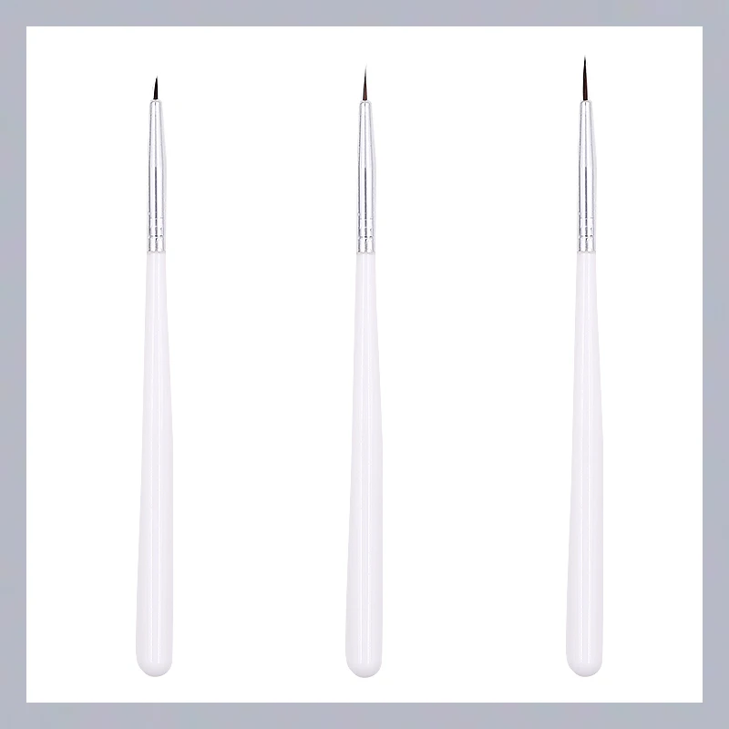 Набор из 3 кистей для рисования линий на ногтях гелями с УФ-эффектом с белой ручкой.