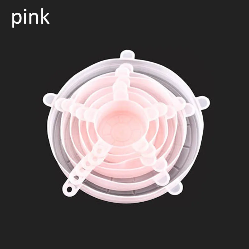 pink 6 шт. кухонные универсальные аксессуары, силиконовые многоразовые пищевые обертывания, миски, крышки для кастрюль, силиконовые Эластичные крышки, кухонная посуда, инструменты - Цвет: pink
