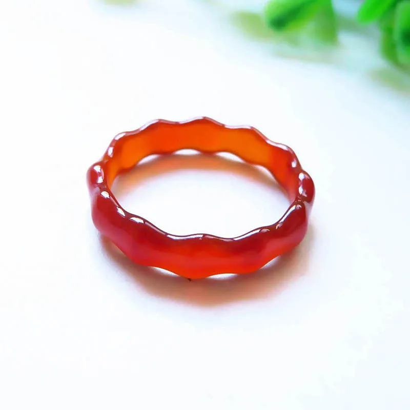 Кольцо из бамбука с нефритом красным агатом 3 мм | Украшения и аксессуары