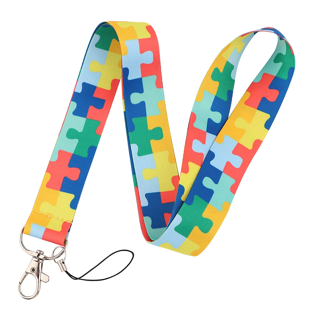 

K3449 Autism Awareness Jigsaw Keychain Lanyard for Key Camera Whistle Cool ID Badge Holder Cell Phone Neck Strap Hanging Rope
