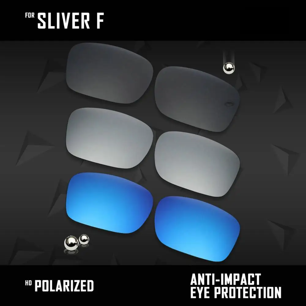 OOWLIT 3 Pairs Polarized Sunglasses Replacement Lenses for Oakley Sliver F OO9246-Black & Silver & Ice Blue