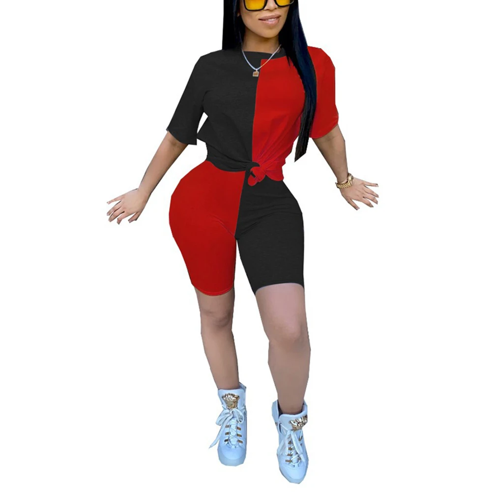 Women 2 Piece Outfits Tracksuit Ladies Casual Short Sleeve T-shirt Tops Shorts Workout Suit Fashion Clothing Set