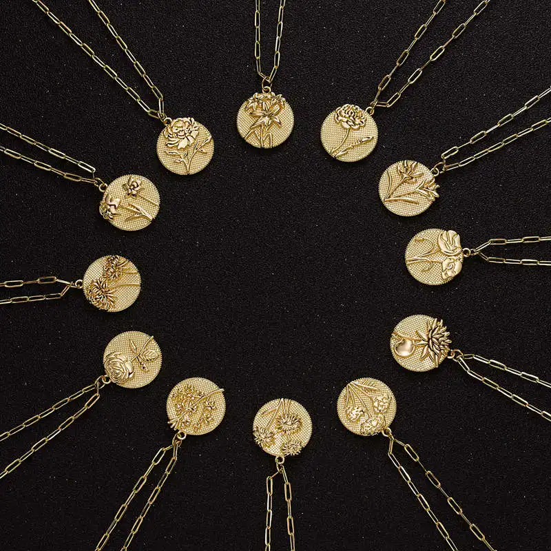 

Rinhoo Month Flower Carnation Cameo Necklace For Women Fashion Chain Daisy Round Coin Pendant Girls Mother Choker Jewelry 2021