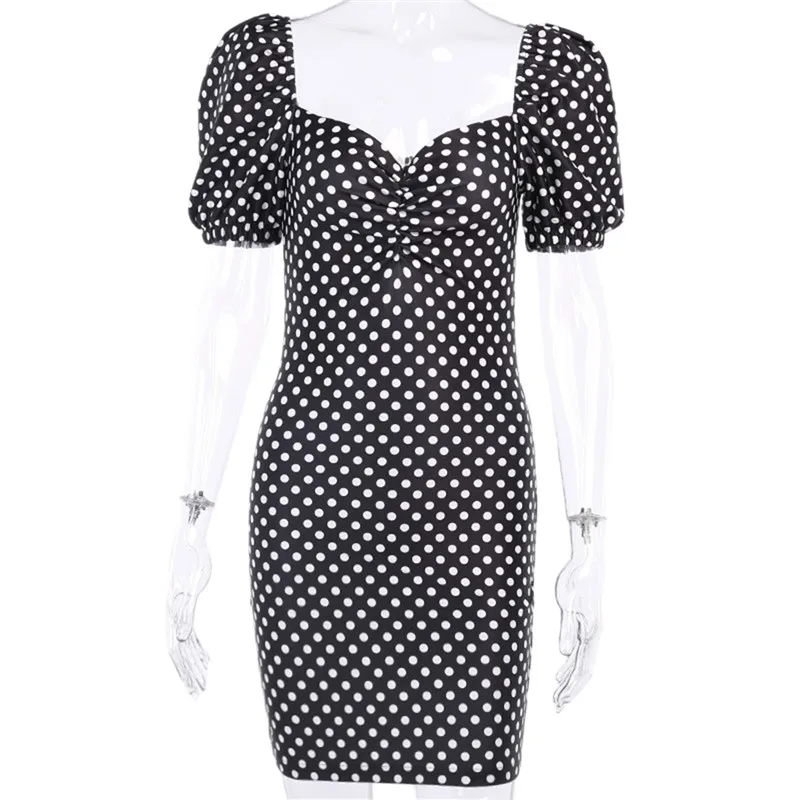 Платье женское в горошек пикантное стиле бохо с коротким рукавом-фонариком