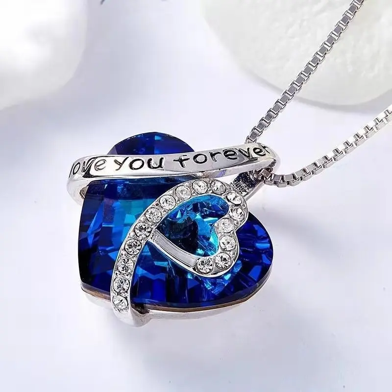 

I Love You Forever Ocean Heart Love Necklace Filled Crystal Jewelry Engagement Fashion Women Party Jewelry Anniversary Gift