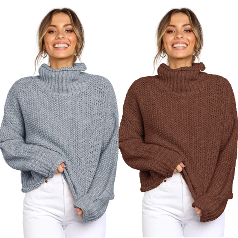 

Новинка 2020, Однотонный свитер, осенне-зимние женские топы, повседневный модный свитер с высоким воротником и длинными рукавами, Пуловеры, св...