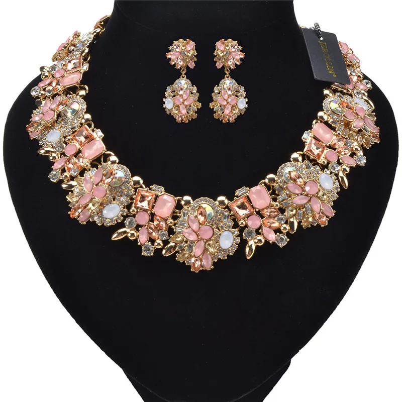 Женский ювелирный комплект из колье и серёг в винтажном стиле|necklace earring|crystals necklaces