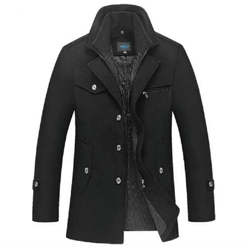 

New foreign style men's winter thick windbreaker long wool coat men's windbreaker wool coat