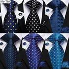 Мужской Шелковый галстук Hi-Tie, темно-синий, красный, в горошек