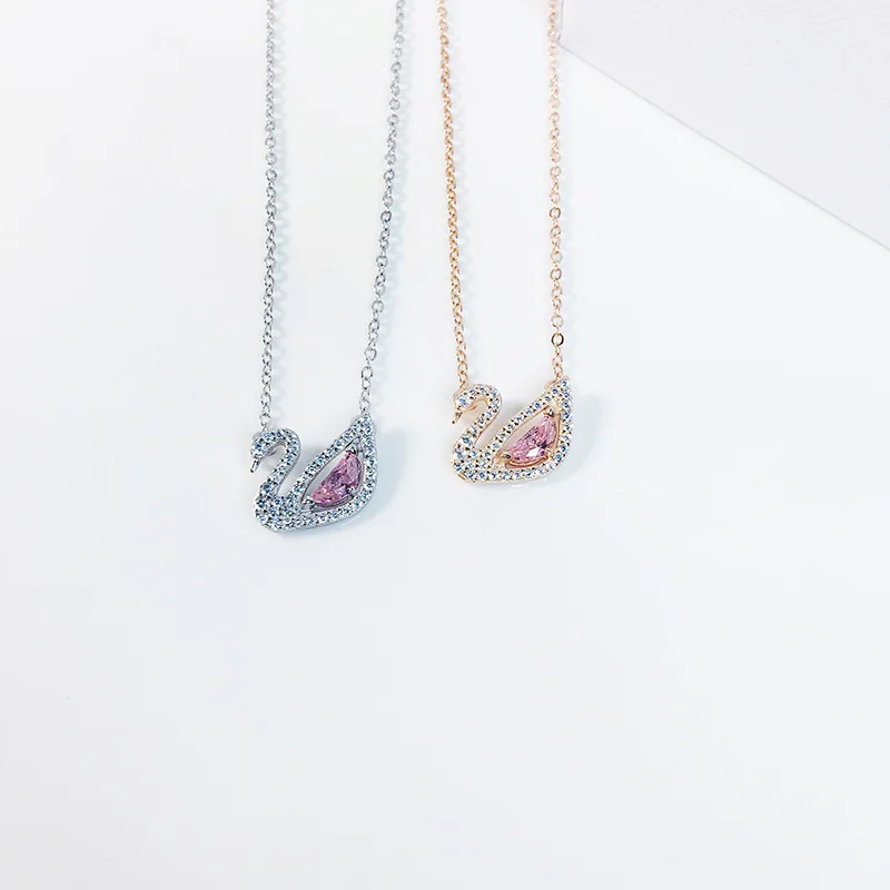 2019 новый тип серебряное и розовое золото ожерелье Лебедь инкрустированные