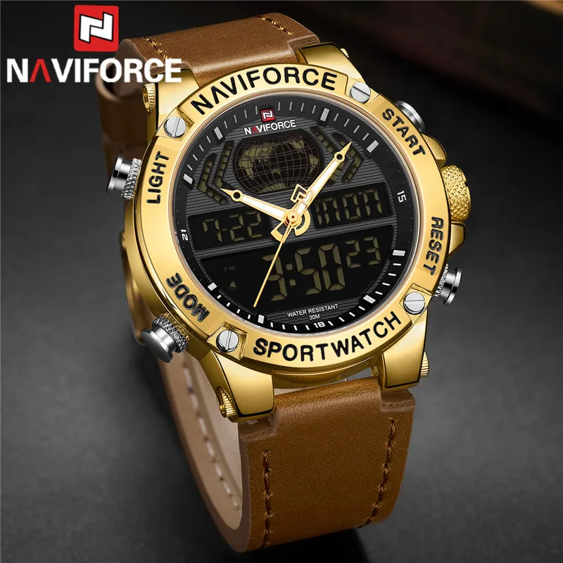 Часы наручные NAVIFORCE Мужские Цифровые спортивные брендовые Роскошные Кварцевые