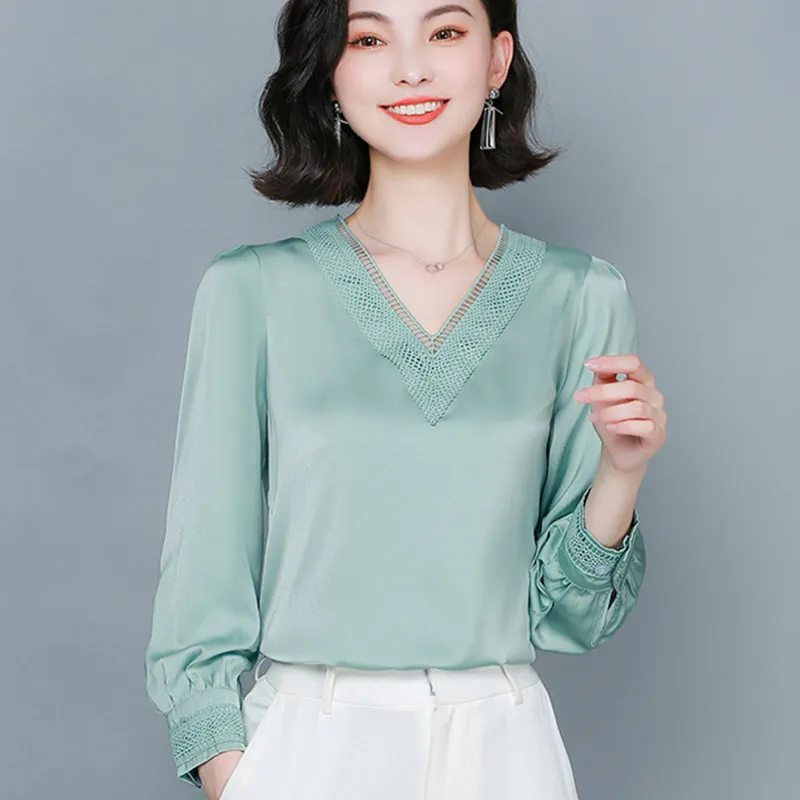 Корейские шелковые женские блузки рубашка женская шелковая атласная блузка топы