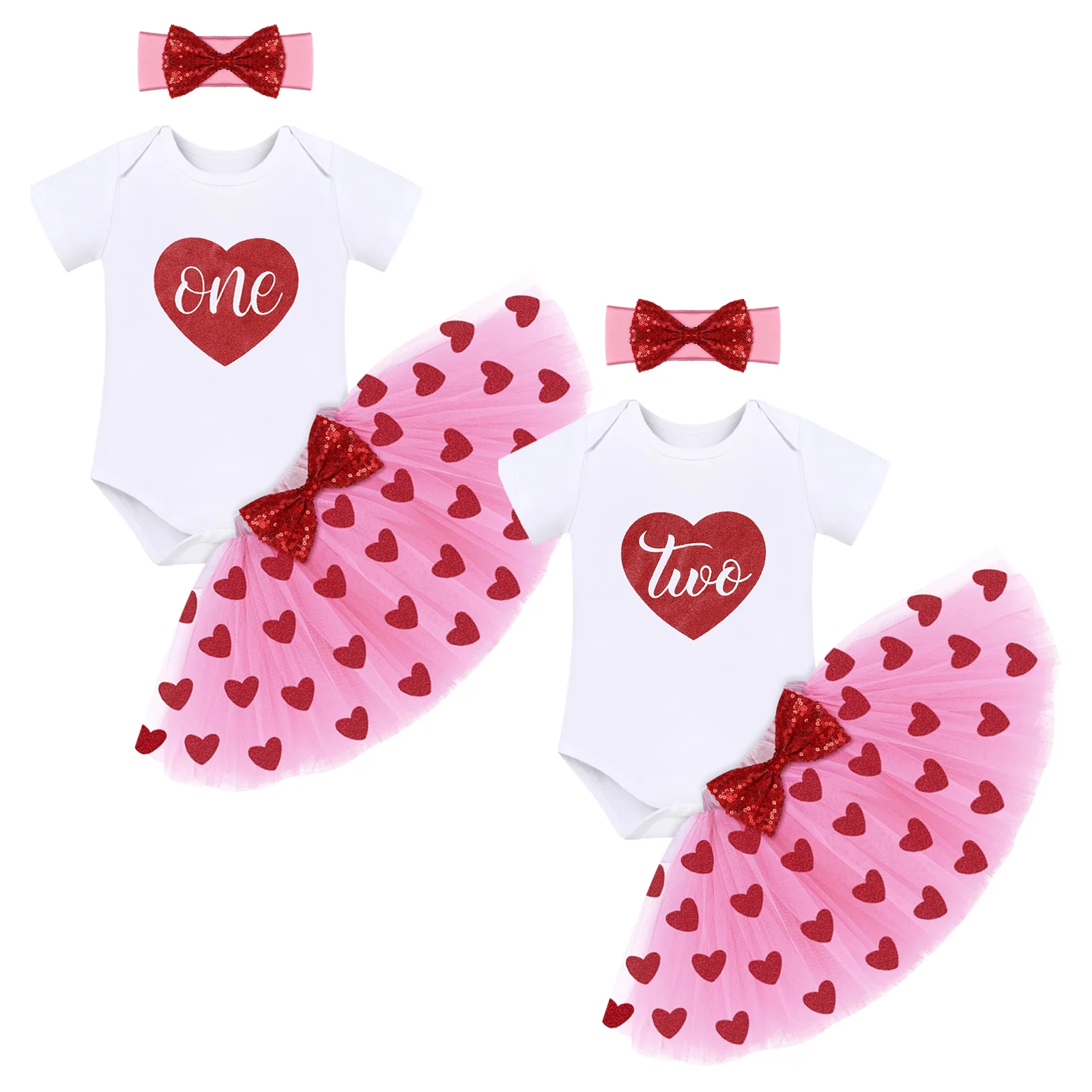 1-2Y Baby Birthday Dress Letter Printing Short-sleeved Jumpsuit With Ballet Skirt And Sequin Headband Cake Smash Dress