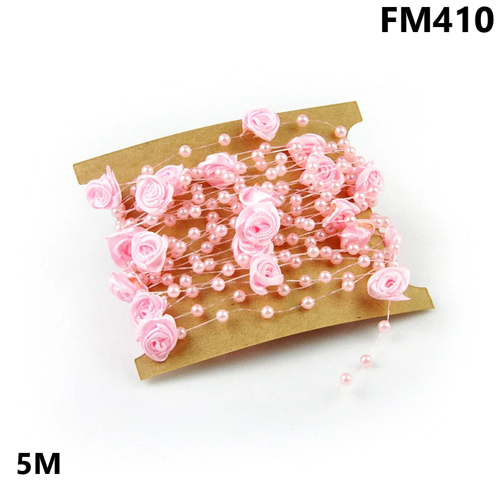 FM410 5 м бежевая/белая леска, искусственная цепочка с жемчужными бусинами, гирлянда, цветы, сделай сам, Свадебный декор, Свадебный букет цветов - Цвет: FM410