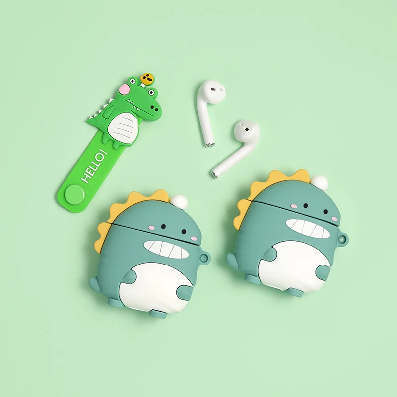 Чехол для наушников с динозавром чехол Airpods 2 милыми цветами Apple Air pods силиконовый