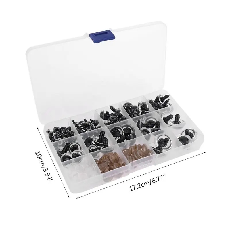 

200 Pcs Plastic Crafts Screw Safety Eyes 15 Grid Doll DIY Kit with Washer Supply 95AE