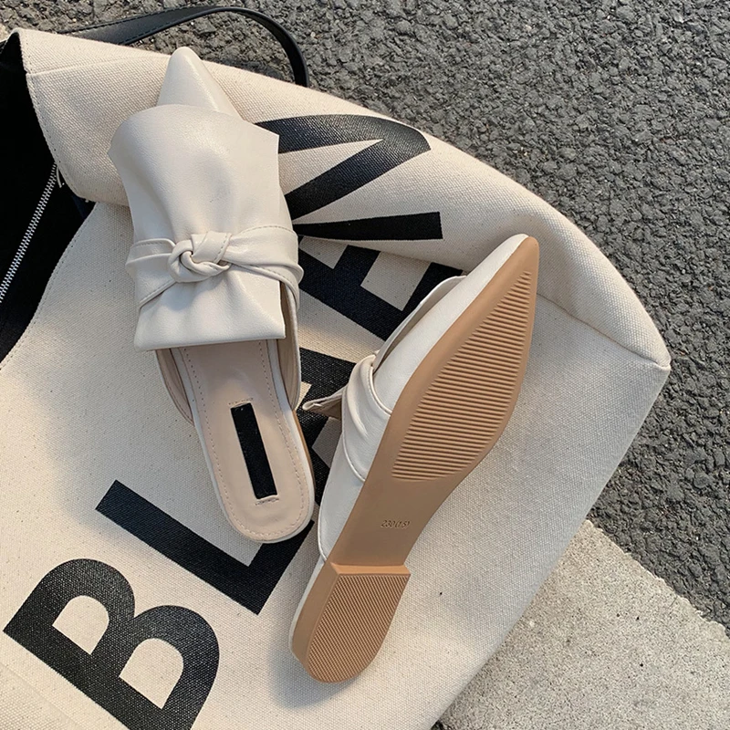 Bailehou/женские тапочки обувь на плоской подошве туфли без задника женская с бантом