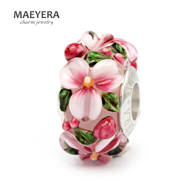 MAEYERA ювелирные изделия настоящее S925 лампворк бусины светильник-розовые стерео