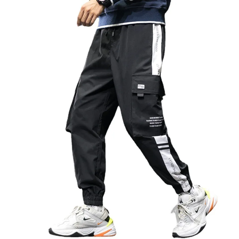 

Multi-pocket Overalls Men's Fashion 2021 Spring and Summer Moda Hombre Color Matching Casual Plus Size Trousers with Feet