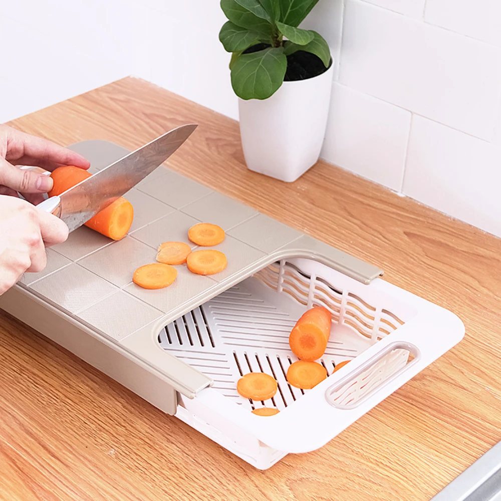 Утолщенная многофункциональная кухонная разделочная доска для хранения, выдвижная доска для фруктов, мяса, противоскользящая, устойчивая к плесени, для хранения дренажа, разделочная доска 30
