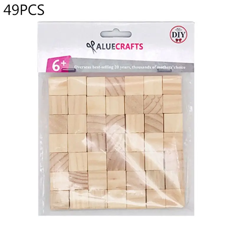 

49pcs Craft Wooden Cubes 3/5 inch Wood Blocks DIY Handmade Model Kids Toys Family Party Board Game