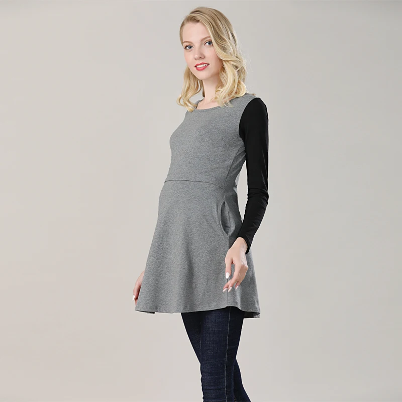 Emotion Moms/Хлопковая весенняя длинная одежда для беременных; топ для кормления грудью; топы для беременных женщин; Футболка для беременных