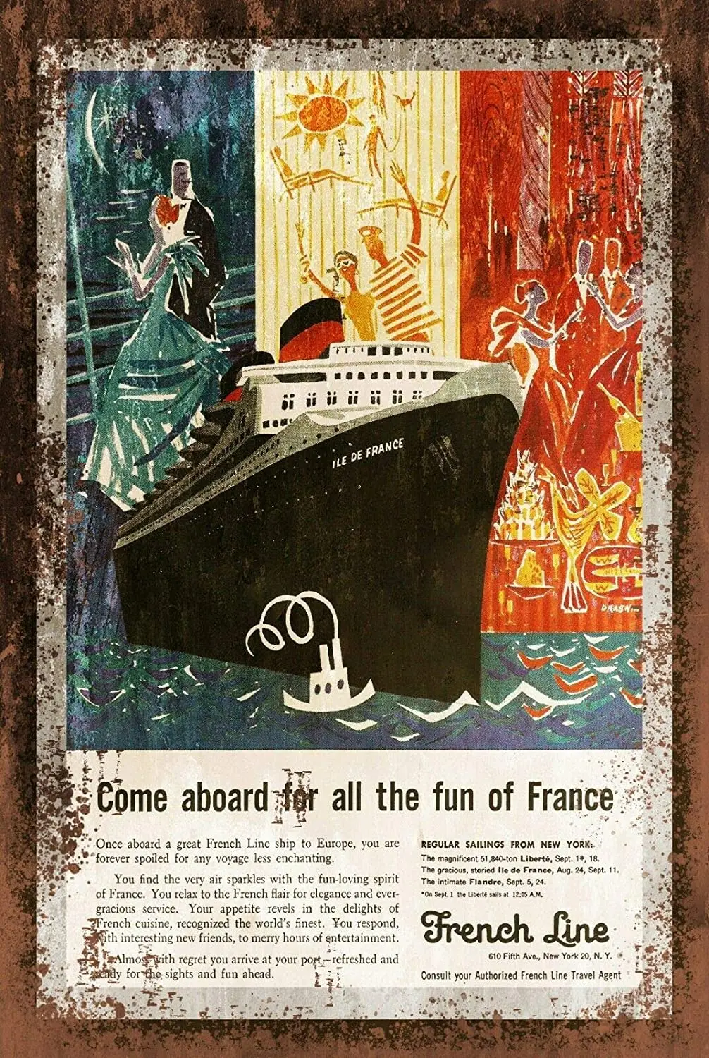

The French Line European Cruise Ship Metal Tin Sign 12x8 Inch Decor Travel Tin Sign