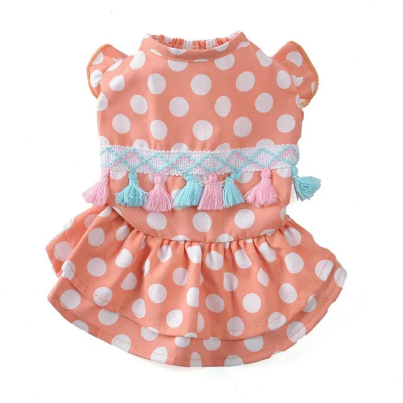 Платье в горошек для собаки принцессы с оборками рукавами бахромой щенком юбка