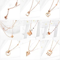 2021 trend female chain length 46cm kpop fashion stainless steel necklace for women rose gold butterfly love cute jewelry