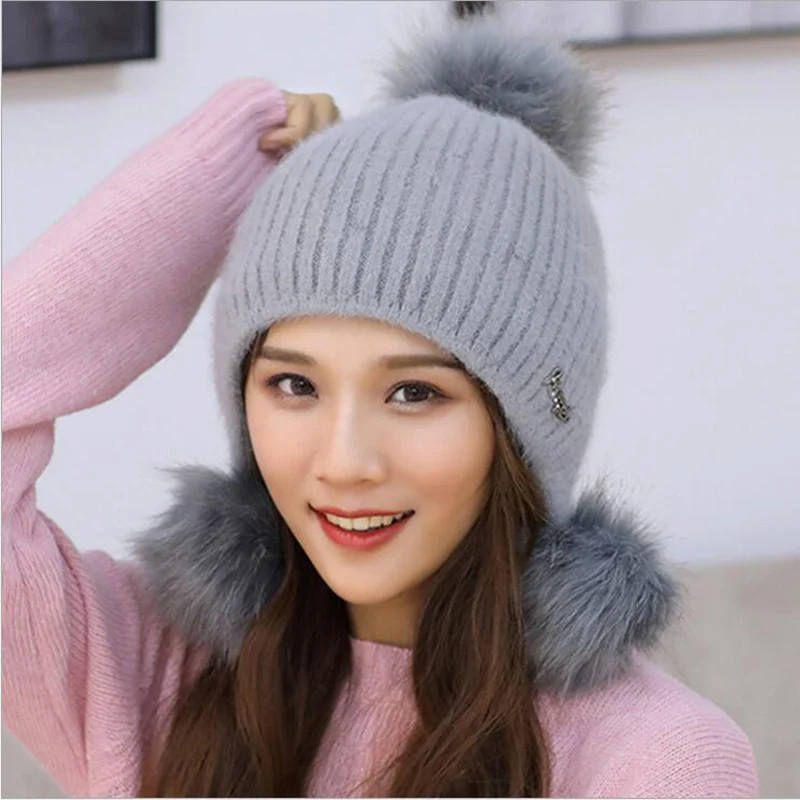 2021 Новая теплая шапка из кроличьего меха, ветрозащитная шляпа, женская осенняя и зимняя вязаная повседневная универсальная сладкая бини.