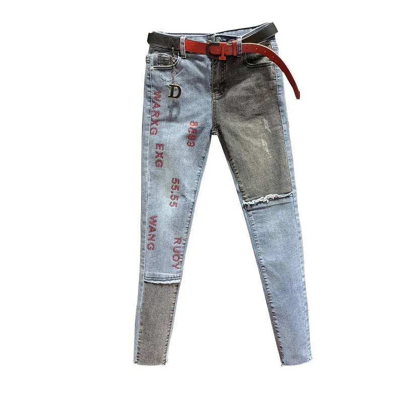 

European Hot Drilling Jeans Women 2020 Spring Summer New Frayed Skinny Pencil Pants Female Ripped Jeans Womens Jean Mujer