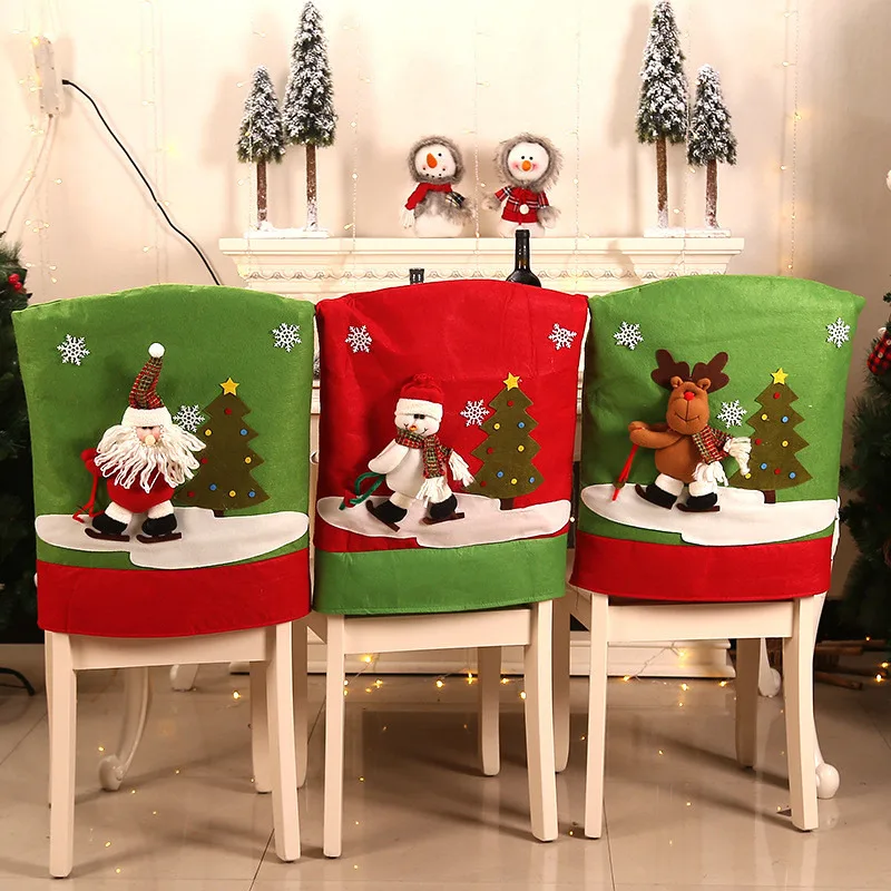 

Christmas Chair Covers Mr and Mrs Santa Claus Chair Back Cover Christmas Dining Dinner Table Decoration New Year Party Supplies