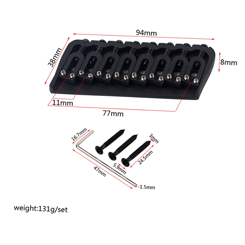 

8 String Fixed Hard Tail Guitar Bridge Tailpiece For Electric Guitar Black