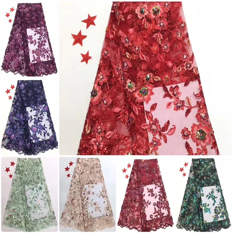 Французский нигерийский sequins sequence 3d африканский тюль сетка вуаль кружевная ткань высокого качества для вечеринки свадебное платье 5 ярдов/партия