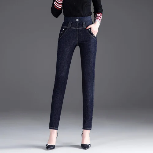 Zqlz 2019 весна осень эластичные с высокой талией обтягивающие джинсы женские плюс