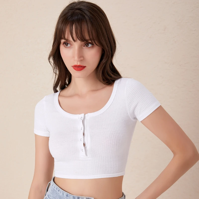 2020 Топы сексуальная модная футболка для женщин несколько цветов кнопки лето