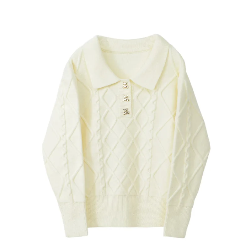 

Женский вязаный свитер с отложным воротником, однотонный пуловер с длинным рукавом, модельные женские джемперы, весна-осень