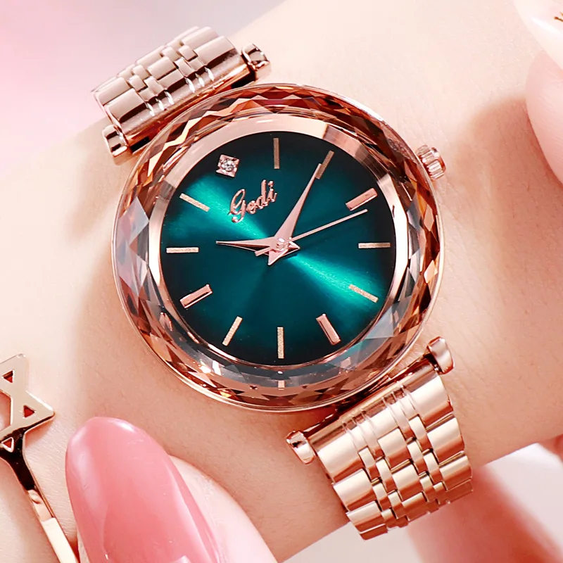 Top Luxury Watches Rose Stainless Steel Women Green Watches Girls Casual Quartz Clock Elegant Lady Bracelet Wrist Watch Hours top julius lady women s watch small fashion hours dress bracelet cute stainless steel lovely girl s birthday valentine gift box