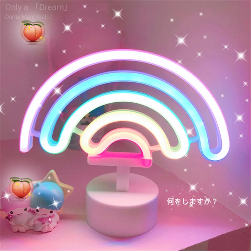 

Прикроватный неоновый ночник, светодиодное украшение USB, единорог, фламинго, светильник, луна, радуга, украшение для детской комнаты