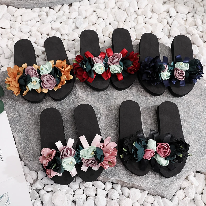 

2022 New Women Summer Red Beach Sandals Slipper Indoor Outdoor Flip-flops Beach Shoes Fashion Female Casual Flower Slippers