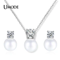 umode news pearl cz stud earring %ef%bc%86 necklace set jewelry for women pendant boucle doreille femme bijoux christmas gifts us0142