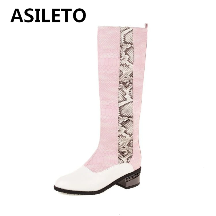 

Женские сапоги до колена ASILETO с круглым носком, на низком каблуке, с застежкой-молнией, в стиле пэчворк, большие размеры 34-48, черные, коричневые S2664