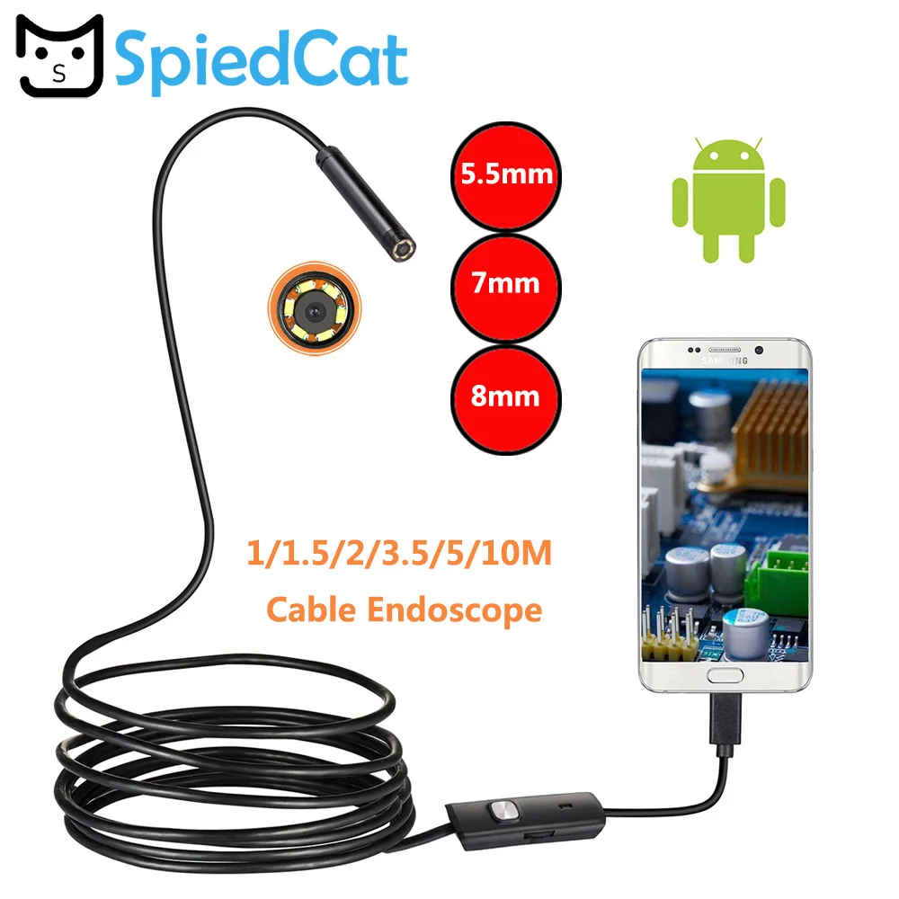 5 5/iPhone 7 Plus/8 мм объектив Micro/USB эндоскоп Камера Водонепроницаемый 6LED провод для