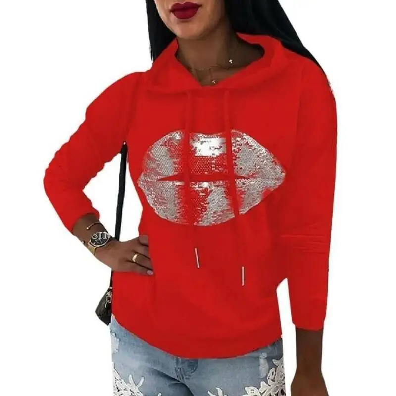 

Womens Printing Hooded Sweatshirt Casual Ladies Jumper Long Sleeve Lace Up Tops