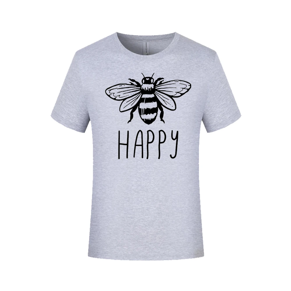 

Letters Printed Short Sleeve Casual T-Shirt Graphic Tee Bee Happy Positive Quote Inspirational Shirt Funny Summer Tshirts