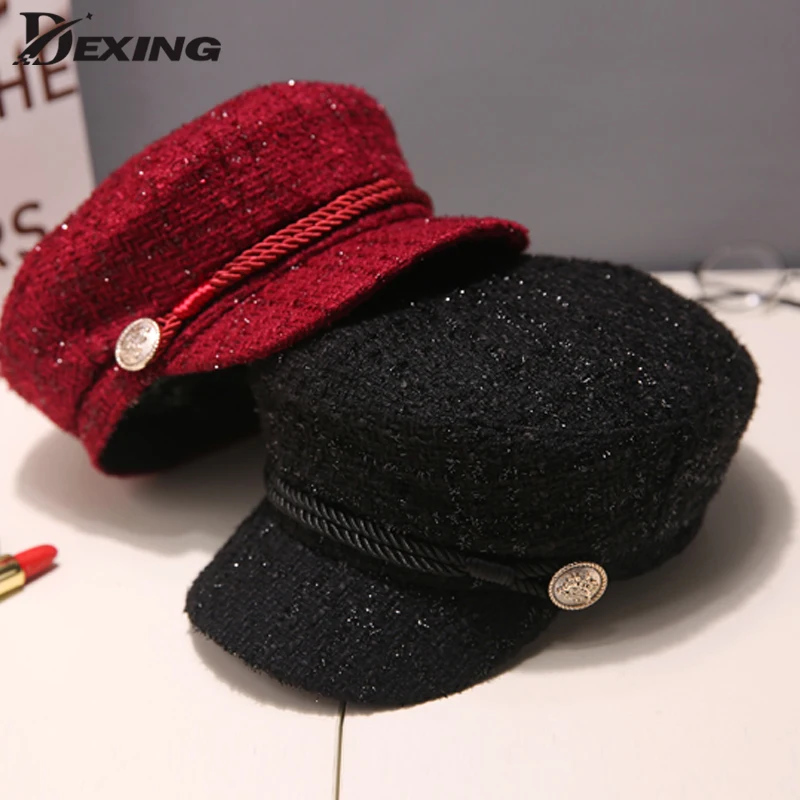 Женская твидовая военная шапка модная элегантная канотье моряка капитан яхты
