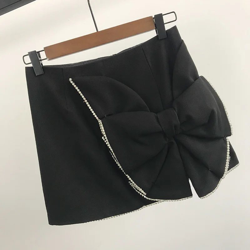 

GALCAUR Patchwork Bowknot Skirt For Women High Waist Slim Plaid Hit Color Sexy Side Split Black Bodycon Skirts Female 2020 Tide